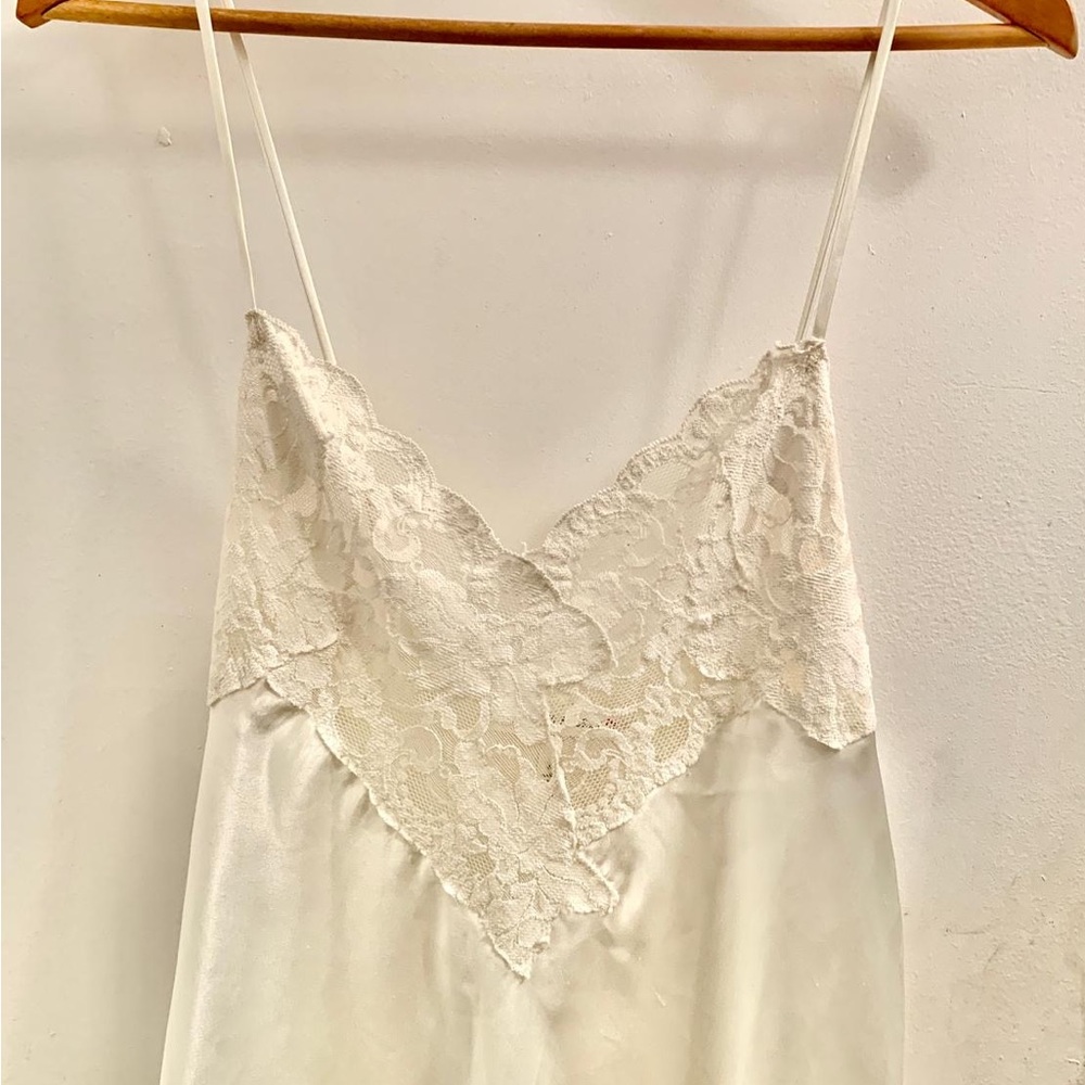 Vintage White Lace-Trim Satin Slip Dress - Women Intimates & Sleepwear
